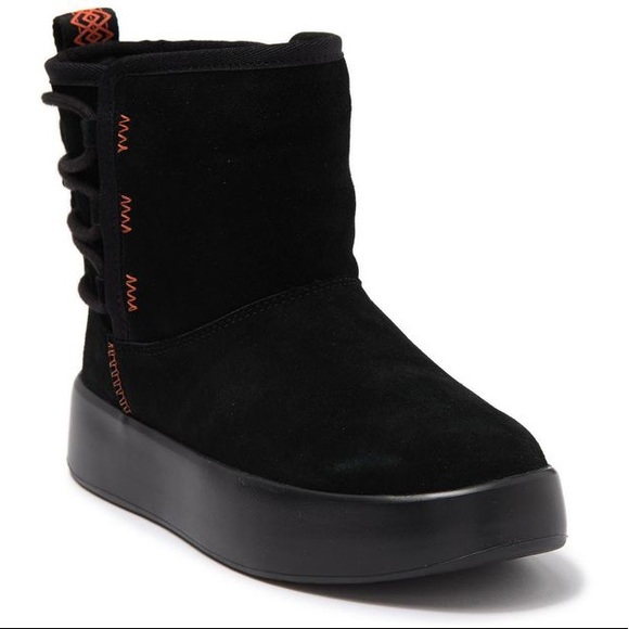 UGG Shoes - UGG Boom Faux Fur Lined Leather Ankle black Boots NEW